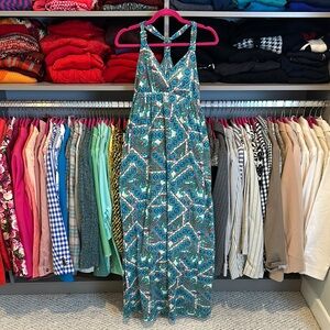Pink Republic by PINK turquoise/pink/white print padded bust v neck maxi dress S